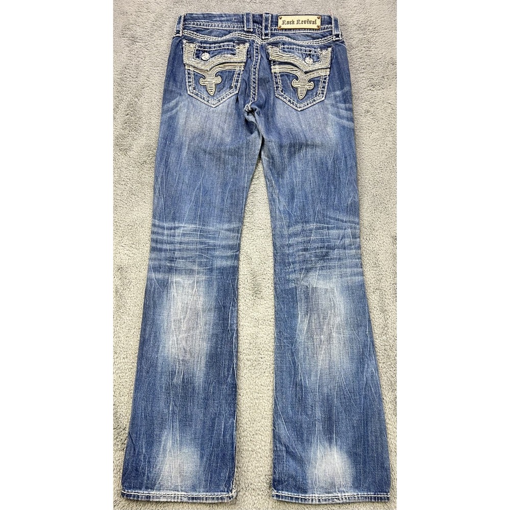 Rock Revival Jeans Womens 27x30 Kai Boot Thick Stitch Sequin Studs Perfect Fade - Picture 6 of 15